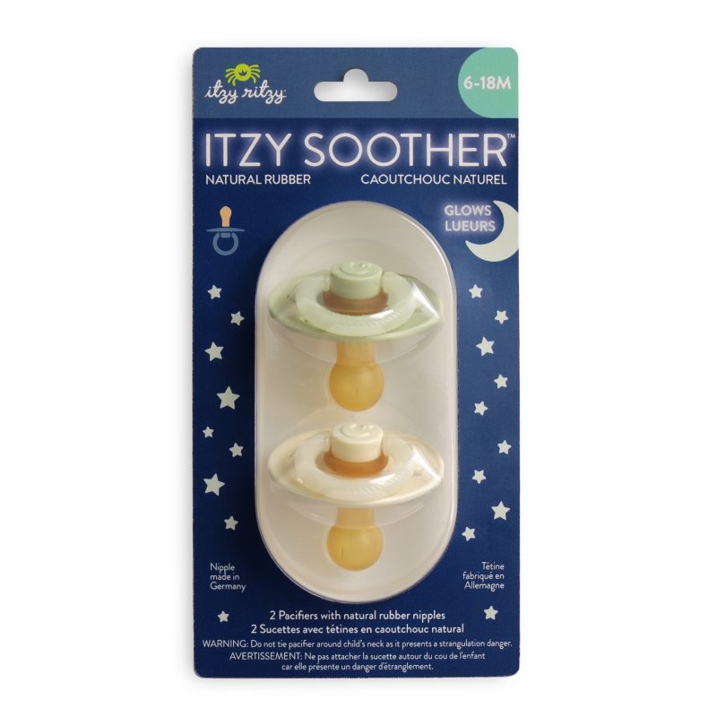 Itzy Soother Glow Natural Rubber Pacifier Set In Buttercream + Pistachio available at Blossom Itzy Soother Glow Natural Rubber Pacifier Set In Buttercream + Pistachio available at Blossom