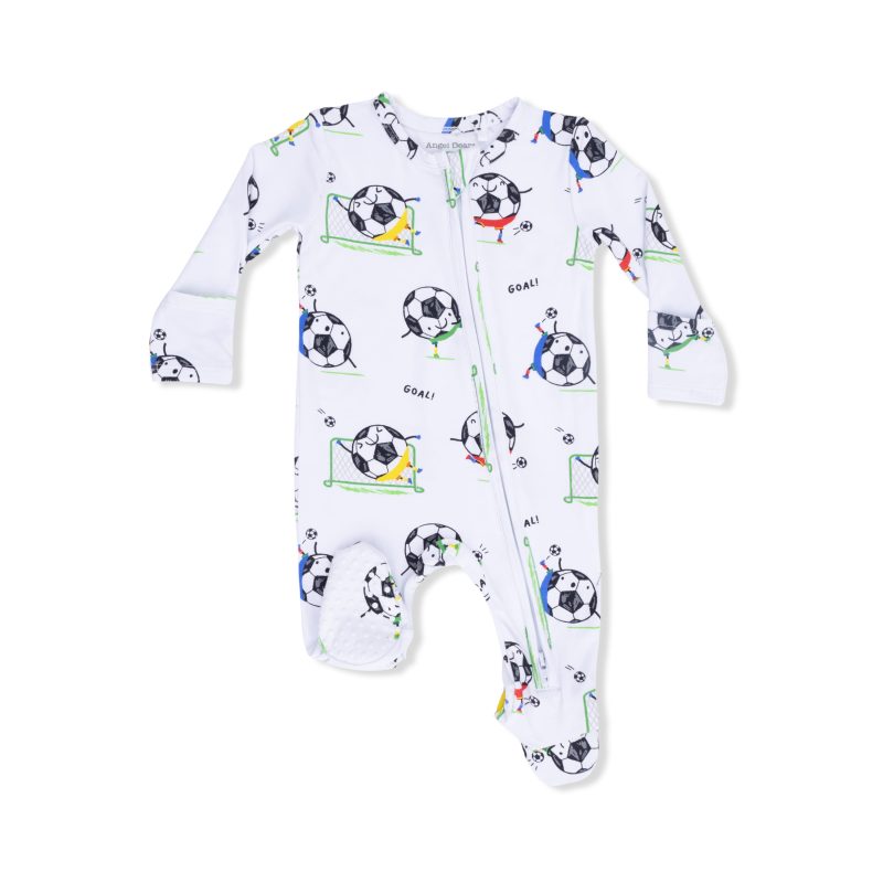 Soccer Balls Playing Soccer Blue Bamboo Viscose 2 Way Zipper Footie