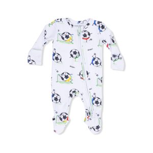 Angel Dear Soccer Balls Playing Soccer Blue Bamboo Viscose 2 Way Zipper Footie