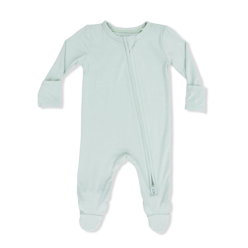 Solid Cameo Green Bamboo Viscose 2 Way Zipper Footie from Angel Dear