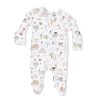 Cute Farm Animals In Pink Bamboo Viscose 2 Way Ruffle Back Zipper Footie from Angel Dear