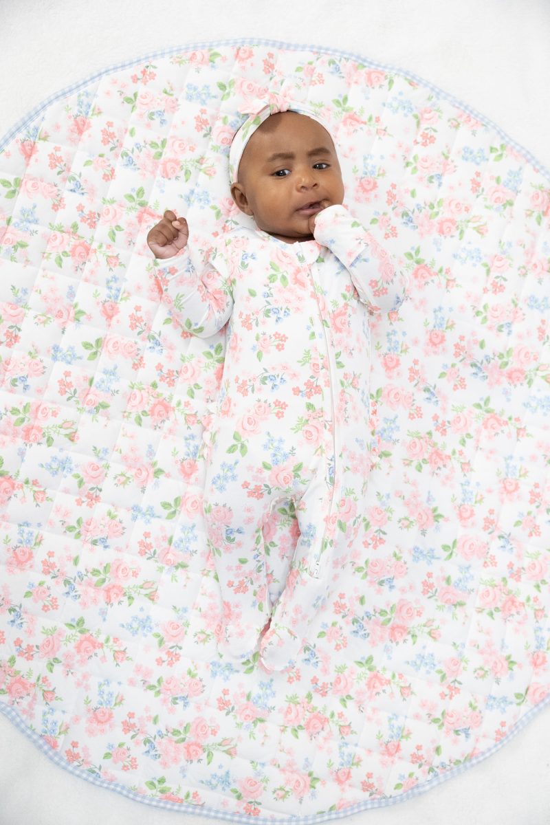 Angel Dear Cute Little Roses Bamboo Viscose 2 Way Ruffle Back Zipper Footie