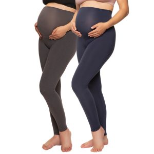 Felina Velvety Soft Maternity Leggings 2-Pack Charcoal Heather/Navy