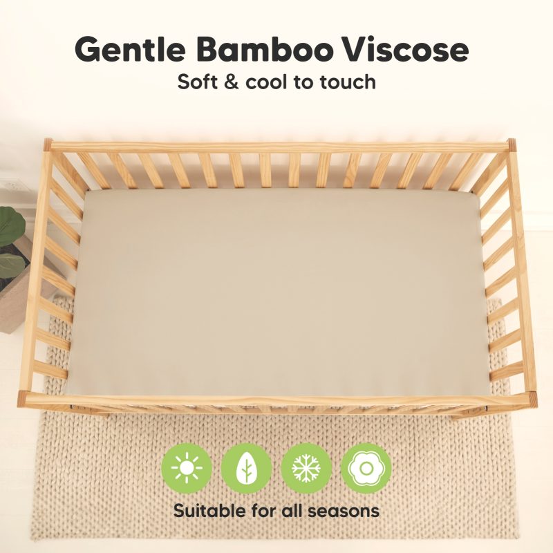 KeaBabies Ecru Bamboo Viscose Waterproof Crib Sheets 2 Pack Bedding