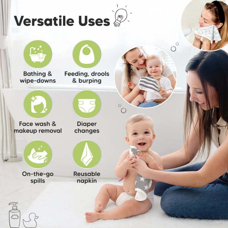 KeaBabies Greyscape Organic Cami Baby Washcloths 6-Pack available at Blossom