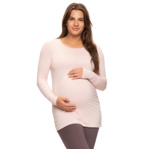 Felina Cotton Modal Maternity Side Shirred Longsleeve Crewneck Shirt Sepia Rose