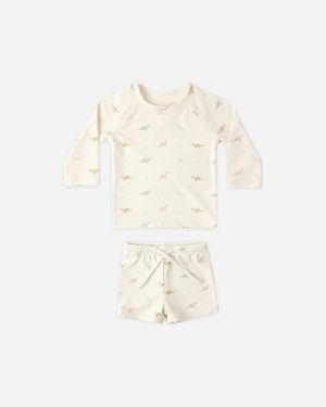 Quincy Mae Finn Rashguard + Short Set in Dino