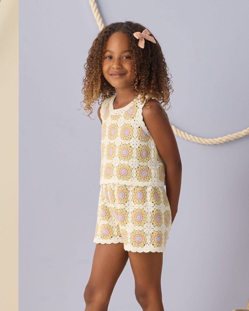 Rylee + Cru Crochet Tank Set In Citron Daisy Check