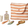 Maileg Toothbrush Set in bag for Mouse - Coral stripe