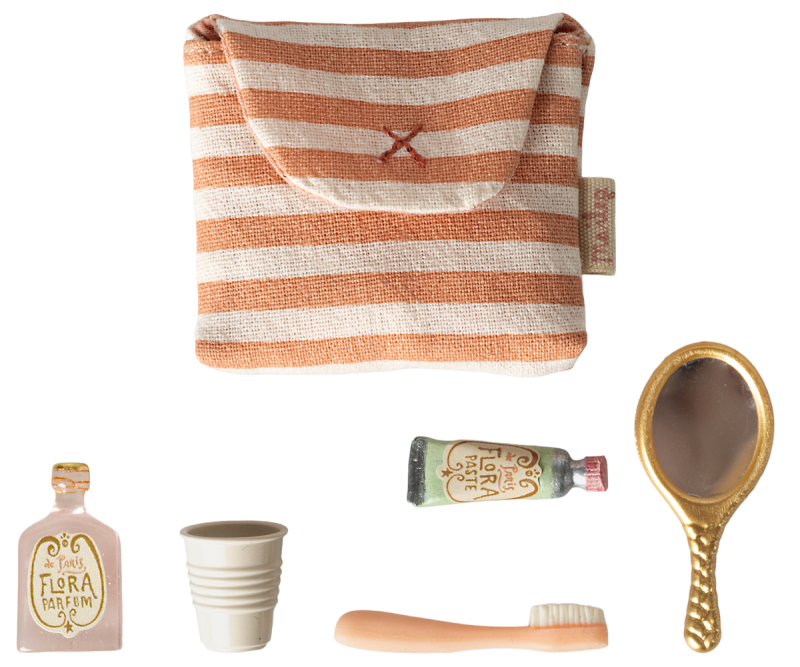 Toothbrush Set in bag for Mouse - Coral stripe from Maileg