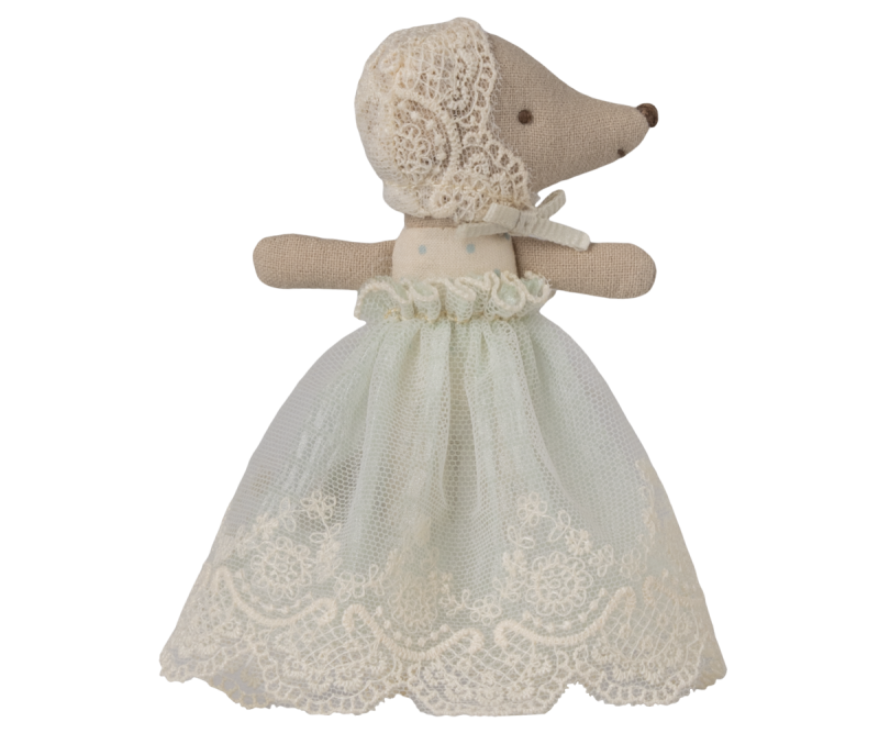 Maileg Baby Mouse in Gown Mint
