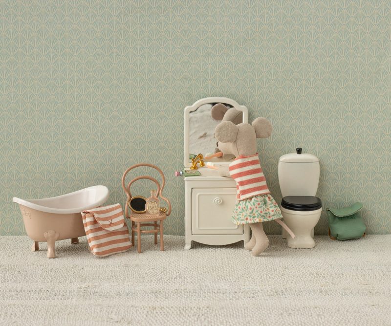 Maileg Toothbrush Set in bag for Mouse - Coral stripe Toys