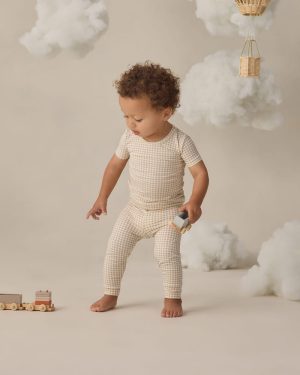 Quincy Mae Bamboo Short Sleeve Pajama Set in Oat Gingham