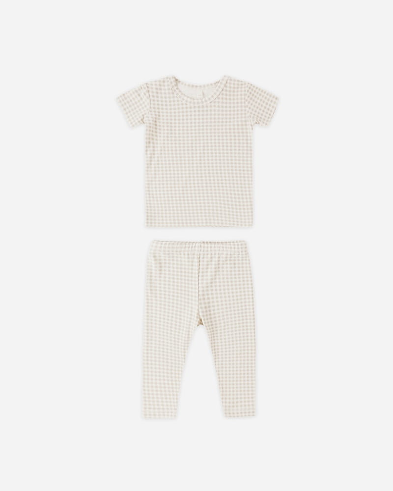 Bamboo Short Sleeve Pajama Set in Oat Gingham from Quincy Mae