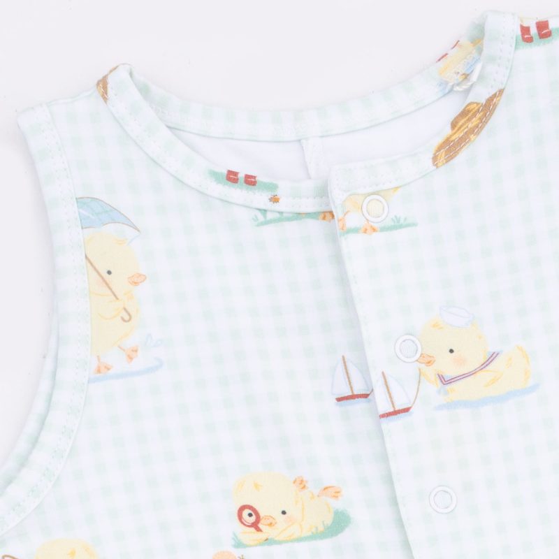 Vintage Spring Ducklings Green Sleeveless Shortie Romper
