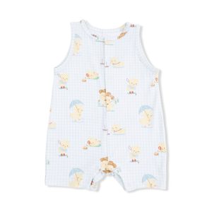 Angel Dear Vintage Spring Ducklings Green Sleeveless Shortie Romper
