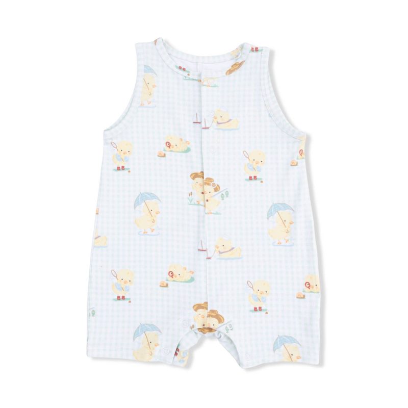 Angel Dear Vintage Spring Ducklings Green Sleeveless Shortie Romper