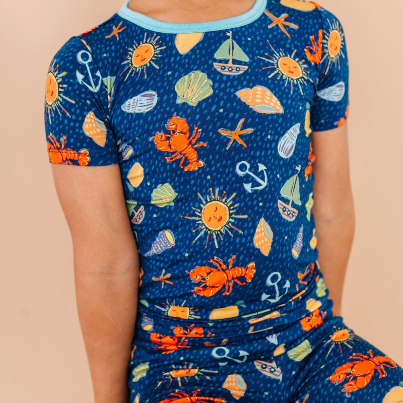Shell We Go to Bed Blue Short Set Pajamas from Kiki + Lulu