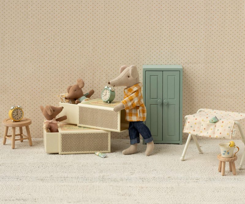 Sleepy Wakey Baby Mouse in Matchbox Blue from Maileg Sleepy Wakey Baby Mouse in Matchbox Blue from Maileg