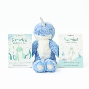 Slumberkins Ocean Blue Narwhal Growth Mindset Kin Set with 2 Books