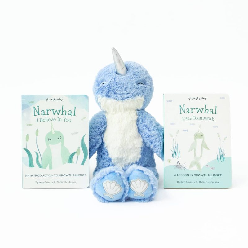 Slumberkins Ocean Blue Narwhal Growth Mindset Kin Set with 2 Books
