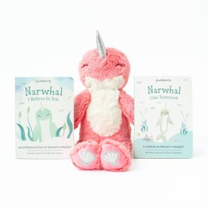 Slumberkins Coral Pink Narwhal Growth Mindset Kin Set with 2 Books