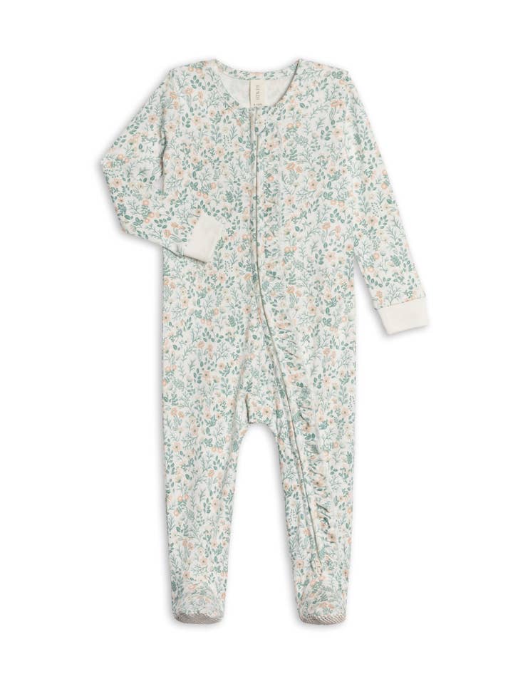 Colored Organics Neve Ruffle Zipper Footed Romper Merion Floral Laguna + Shell Colored Organics Neve Ruffle Zipper Footed Romper Merion Floral Laguna + Shell