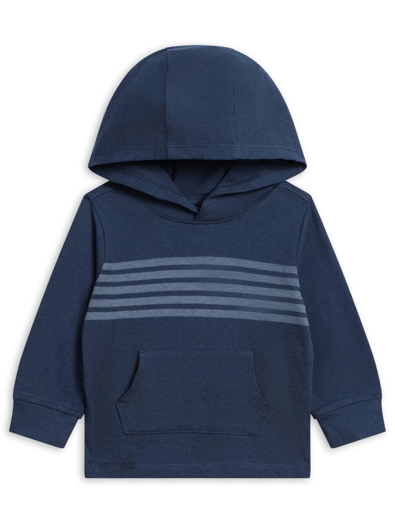 Colored Organics Iver Pocket Hoodie in Indigo + Steel Stripe