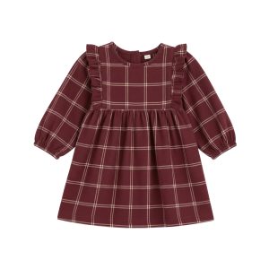 Colored Organics Celyn Flannel Ruffle Long Sleeve Dress Pomegranate Plaid