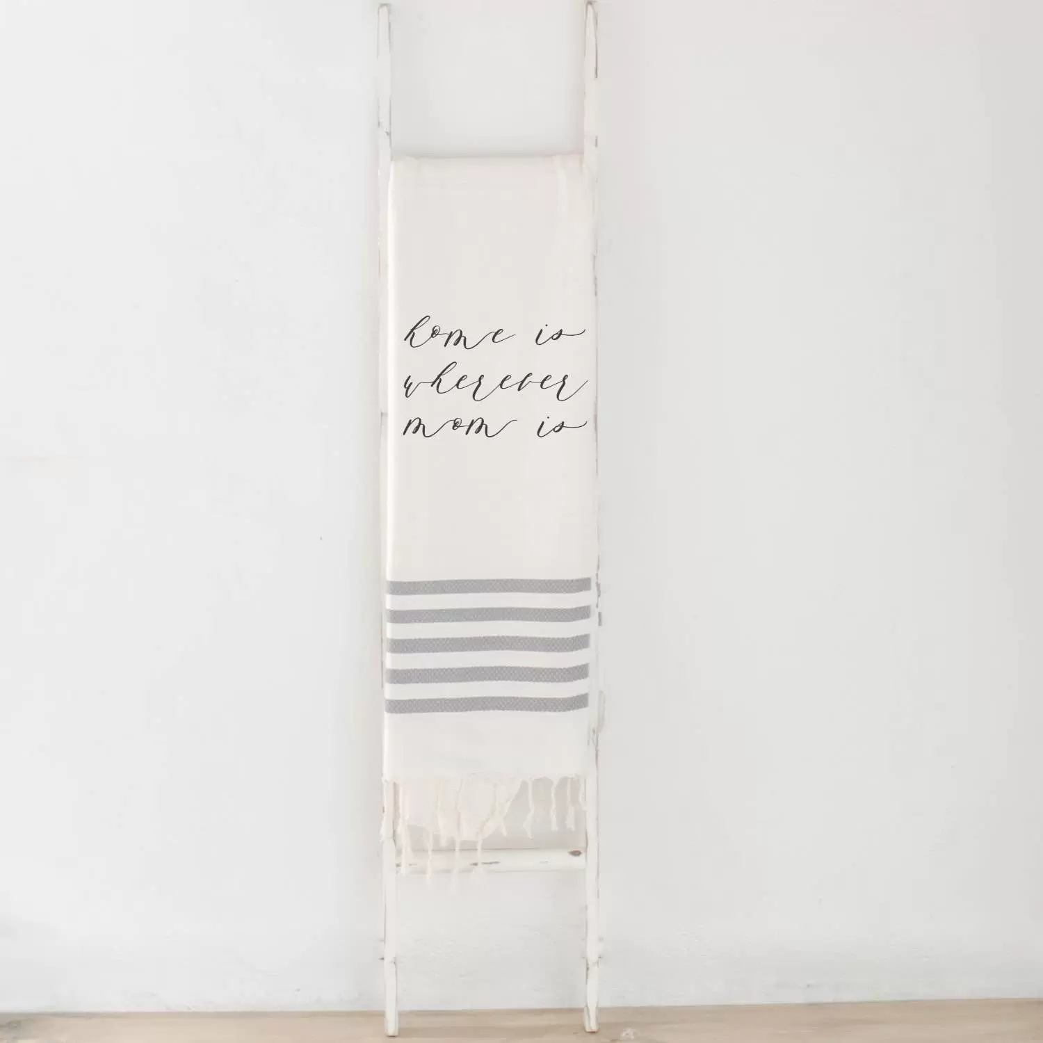 Home is Wherever Mom Is Blanket White with Grey Stripes Home is Wherever Mom Is Blanket White with Grey Stripes
