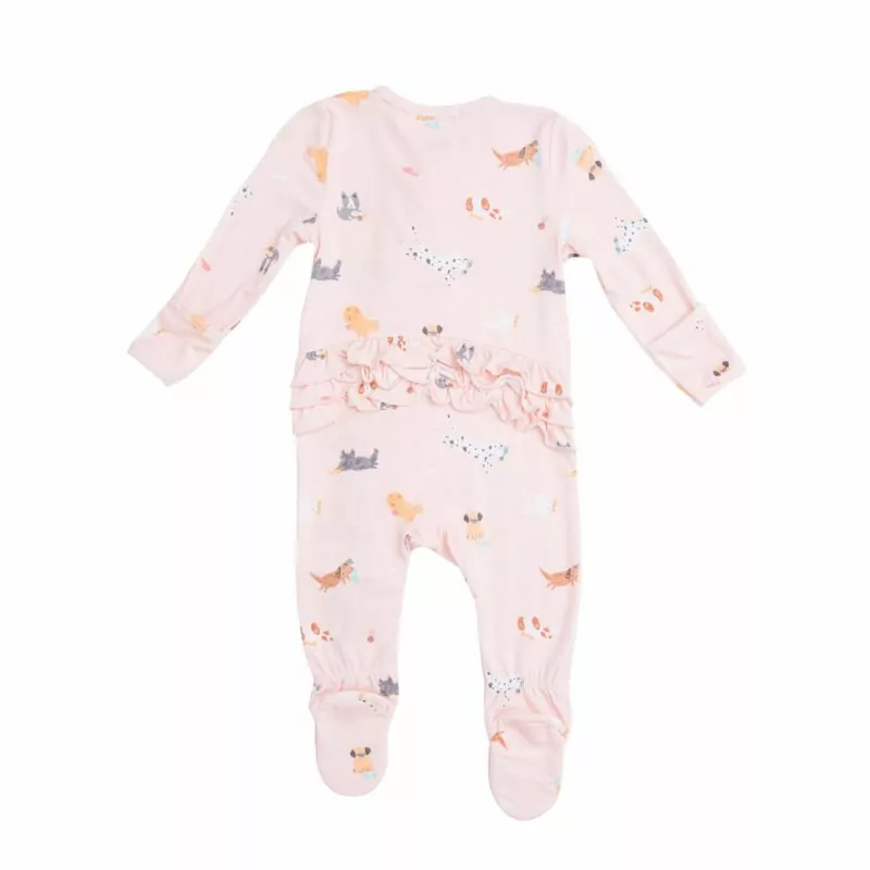 Angel Dear Puppy Play Ruffle Pink Bamboo Zipper Footie Blossom