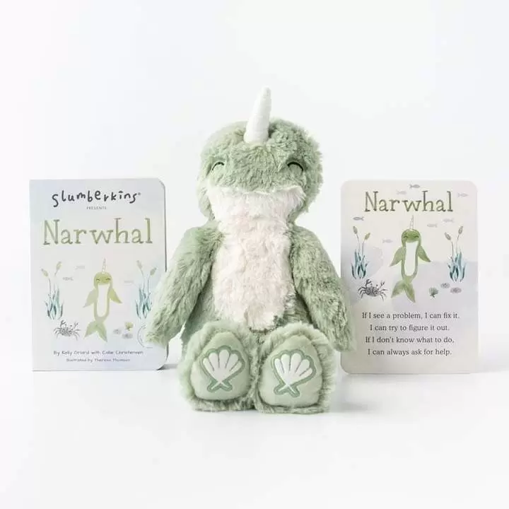 Slumberkins Narwhal Kin and Board Book Set for Growth Mindset
