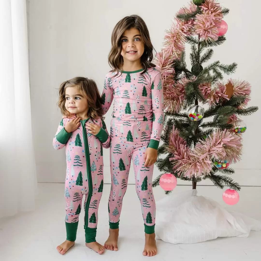 Little Sleepies Pink Twinkling Trees Holiday Pajamas