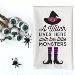 Love You a Latte Shop A Witch Lives Here With Her Little Monsters Kitchen Towel