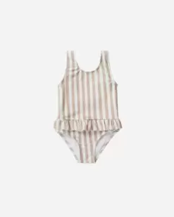 Rylee + Cru Grey Stripe Skirted One-Piece Swimsuit