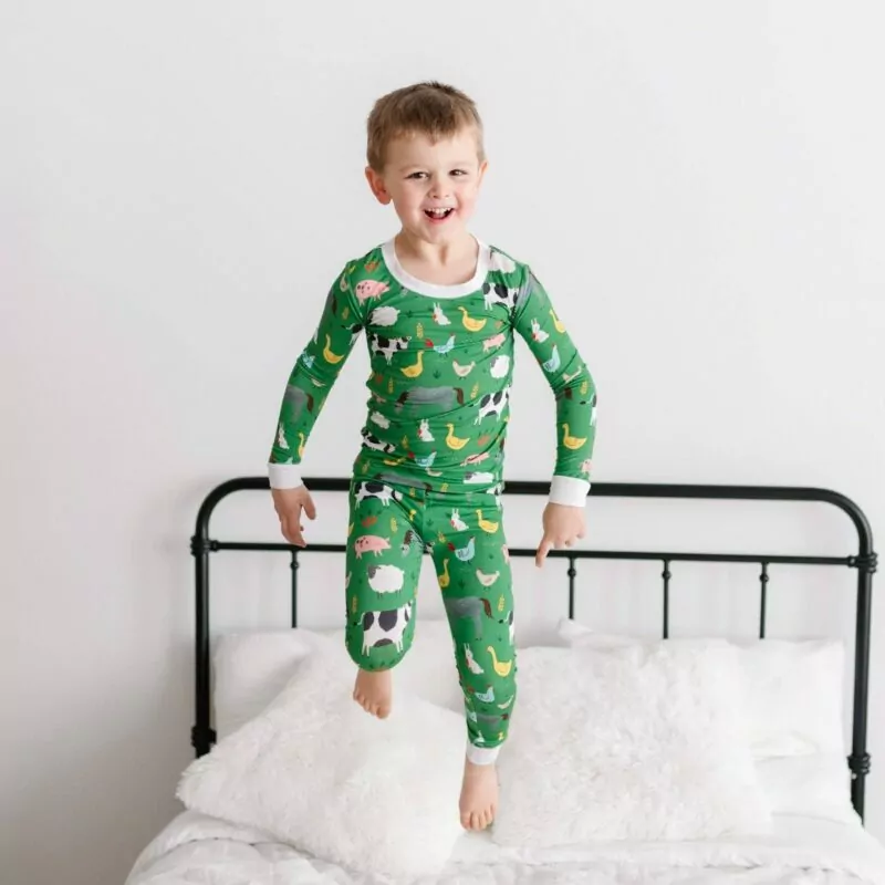 Little Sleepies Green Farm Animals Bamboo Viscose Pajama Set