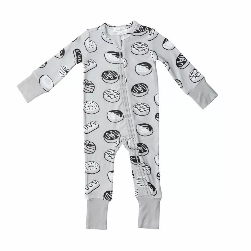 Angel Dear Grey Donuts Bamboo Viscose Zipper Romper Blossom