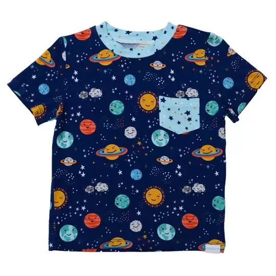 macaron+me Peaceful Planets Bamboo Viscose Pocket T-Shirt