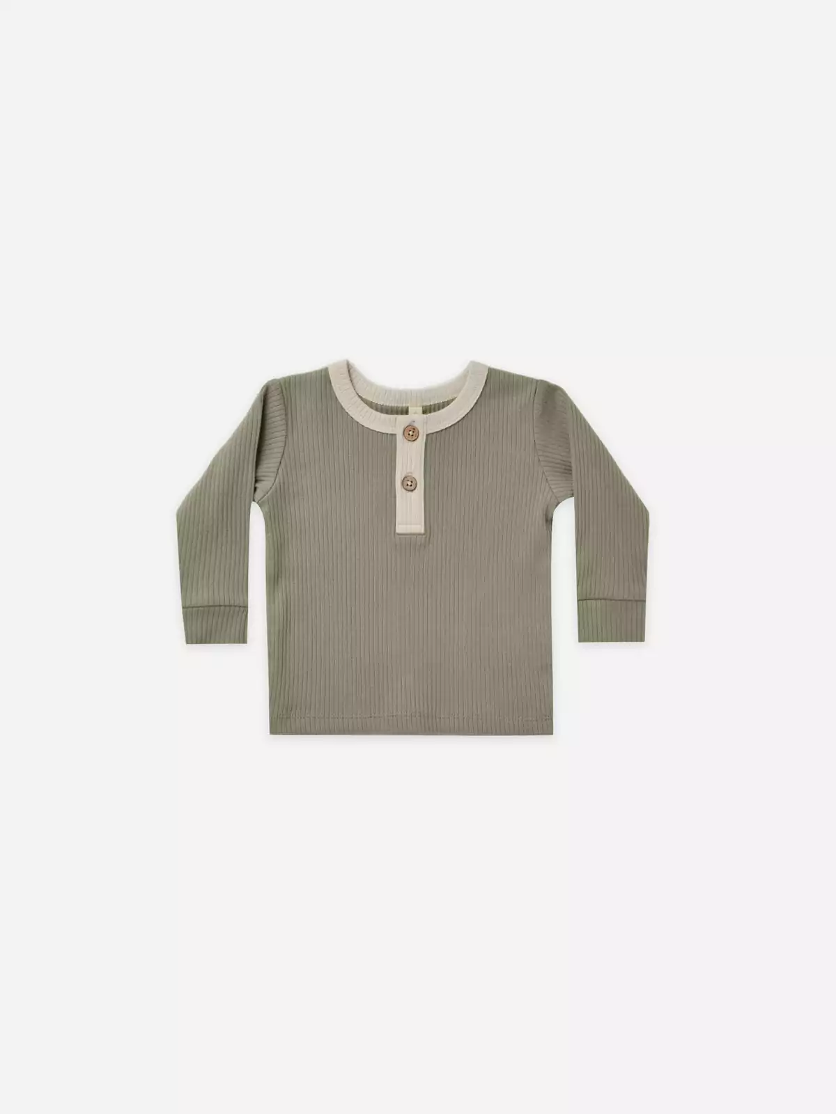 Quincy Mae Ribbed Long Sleeve Henley In Fern