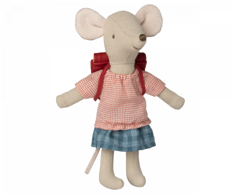 Maileg Big Sister Tricycle Mouse with Red Bag