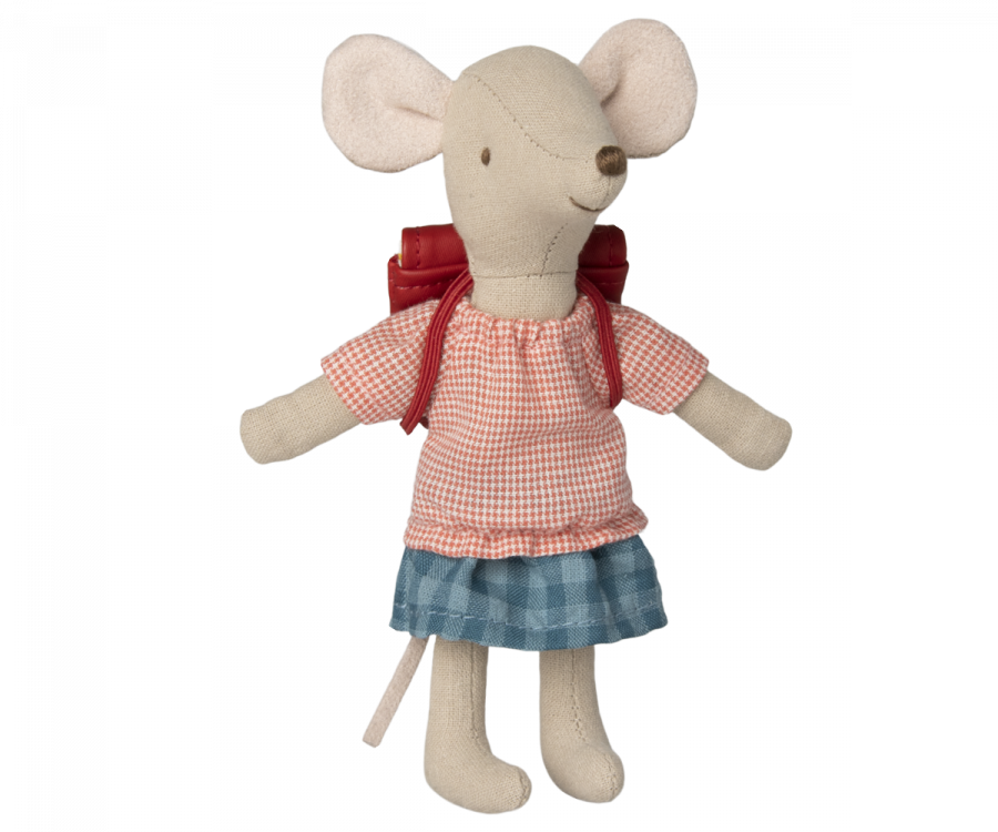 Maileg Big Sister Tricycle Mouse with Red Bag