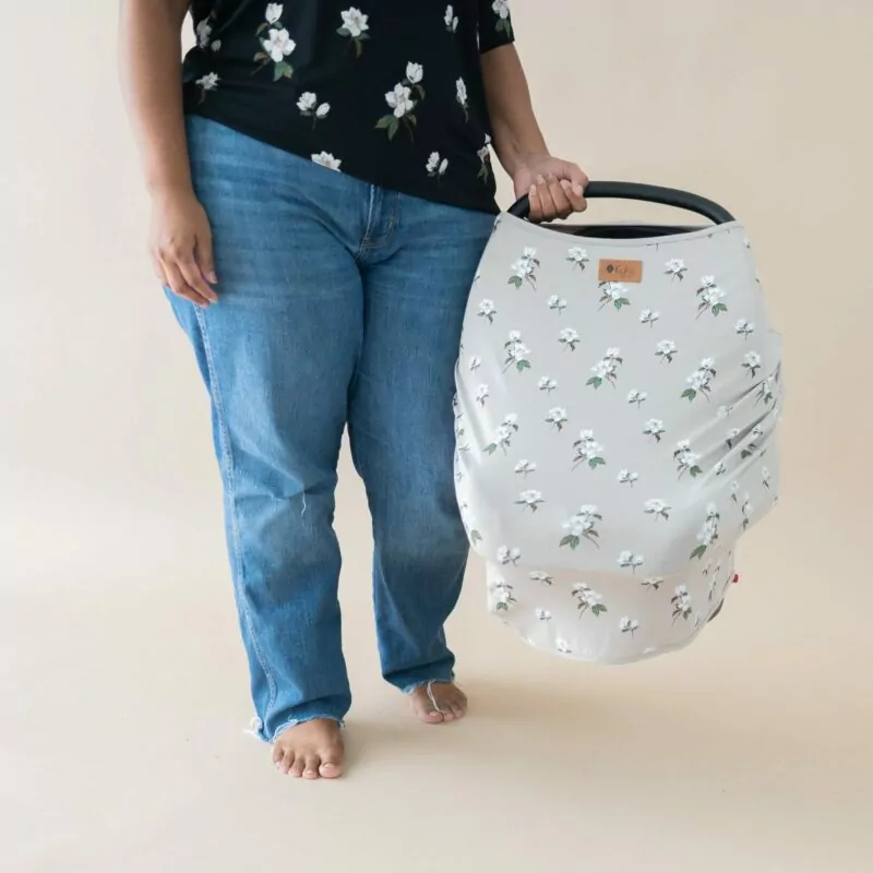 Kyte BABY Car Seat Cover in Small Khaki Magnolia Blossom