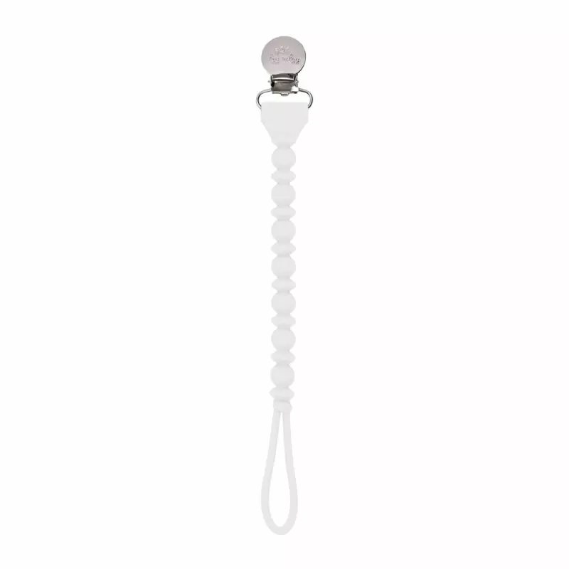 Itzy Ritzy Sweetie Strap Silicone One-Piece Pacifier Clips in White Beaded