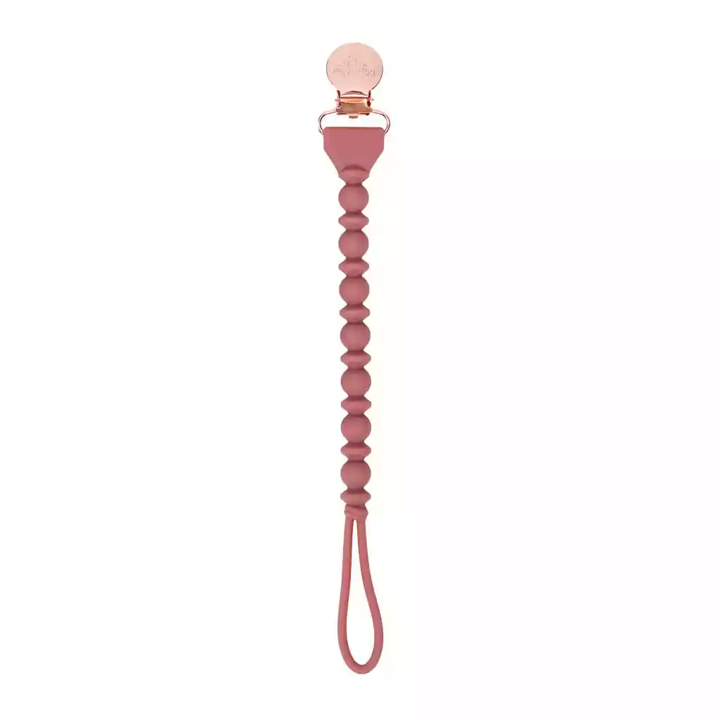 Itzy Ritzy Sweetie Strap Silicone One-Piece Pacifier Clips in Rosewood Beaded