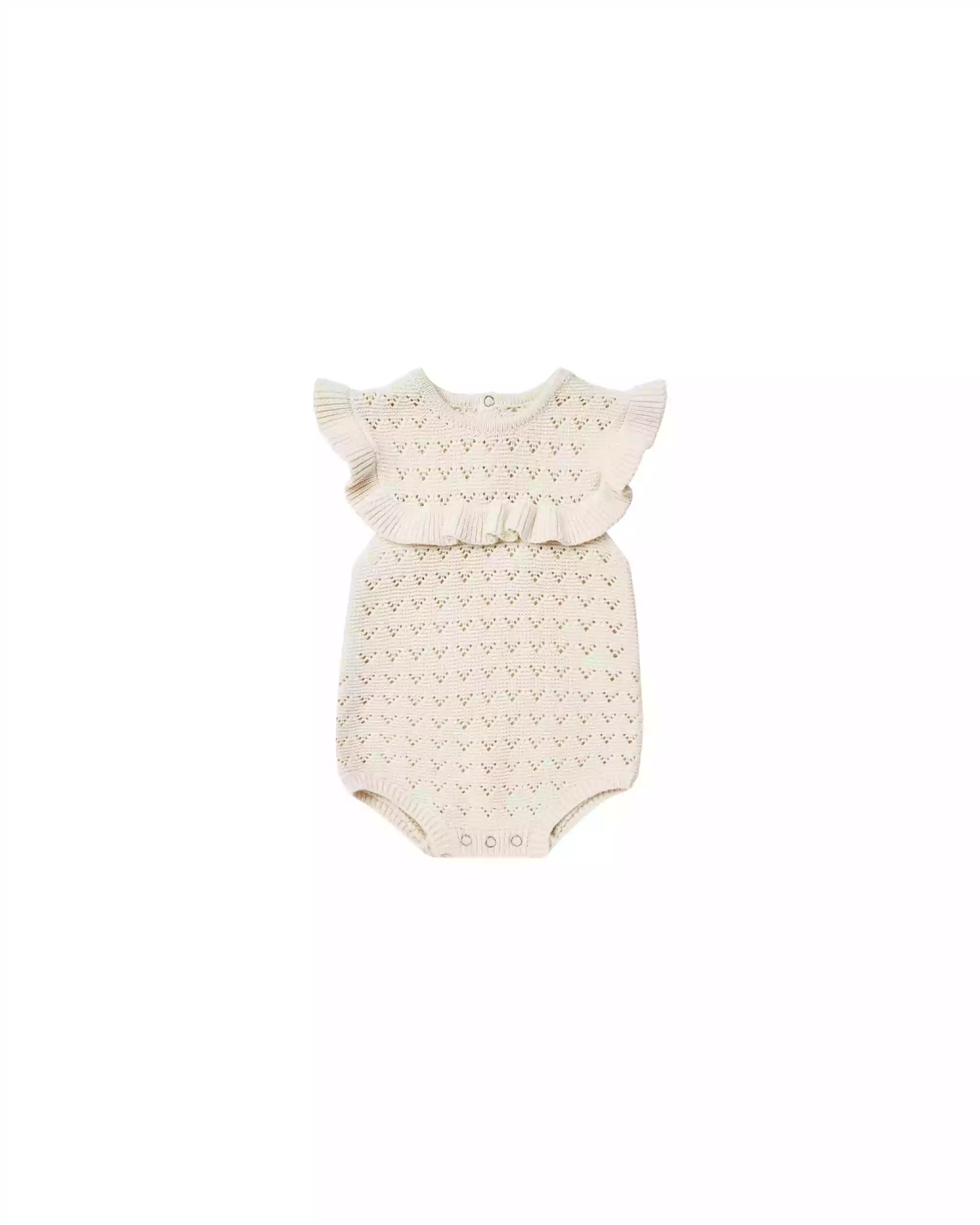 Quincy Mae Pointelle Ruffle Romper in Natural