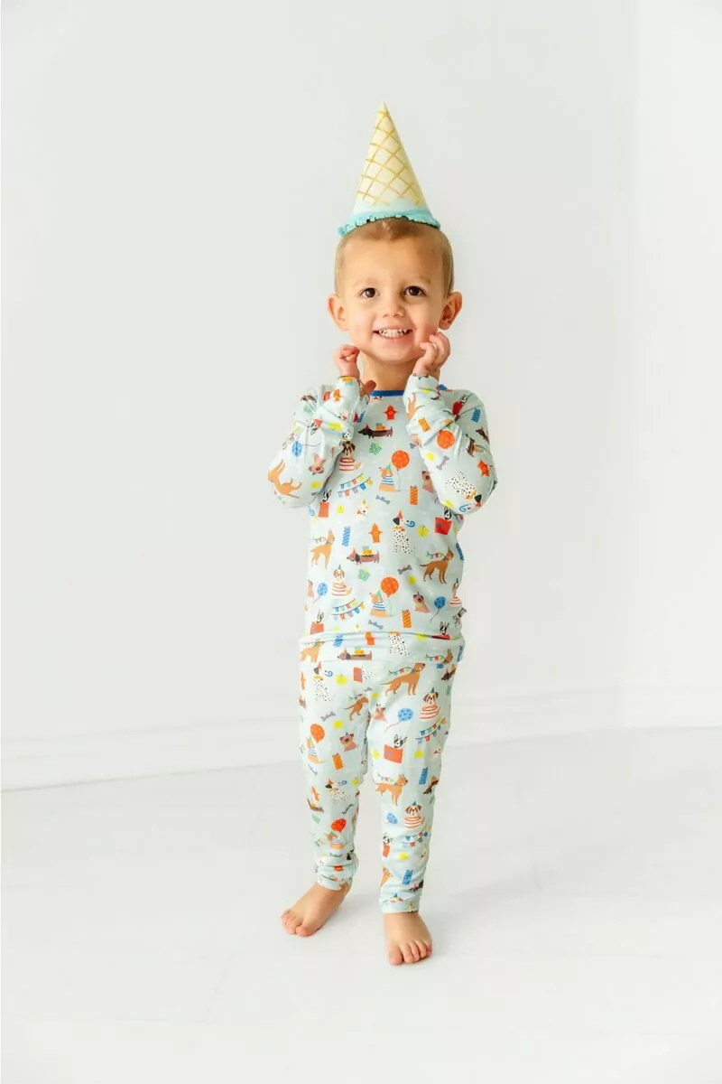 Macaron + Me Pawty Dogs Bamboo Viscose Long Sleeve Pajama Set