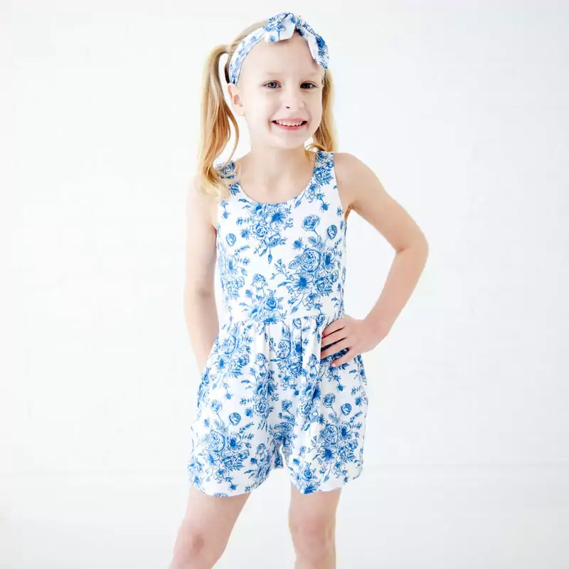 Dreamiere Something Blue Bamboo Viscose Shorts Leggy Romper