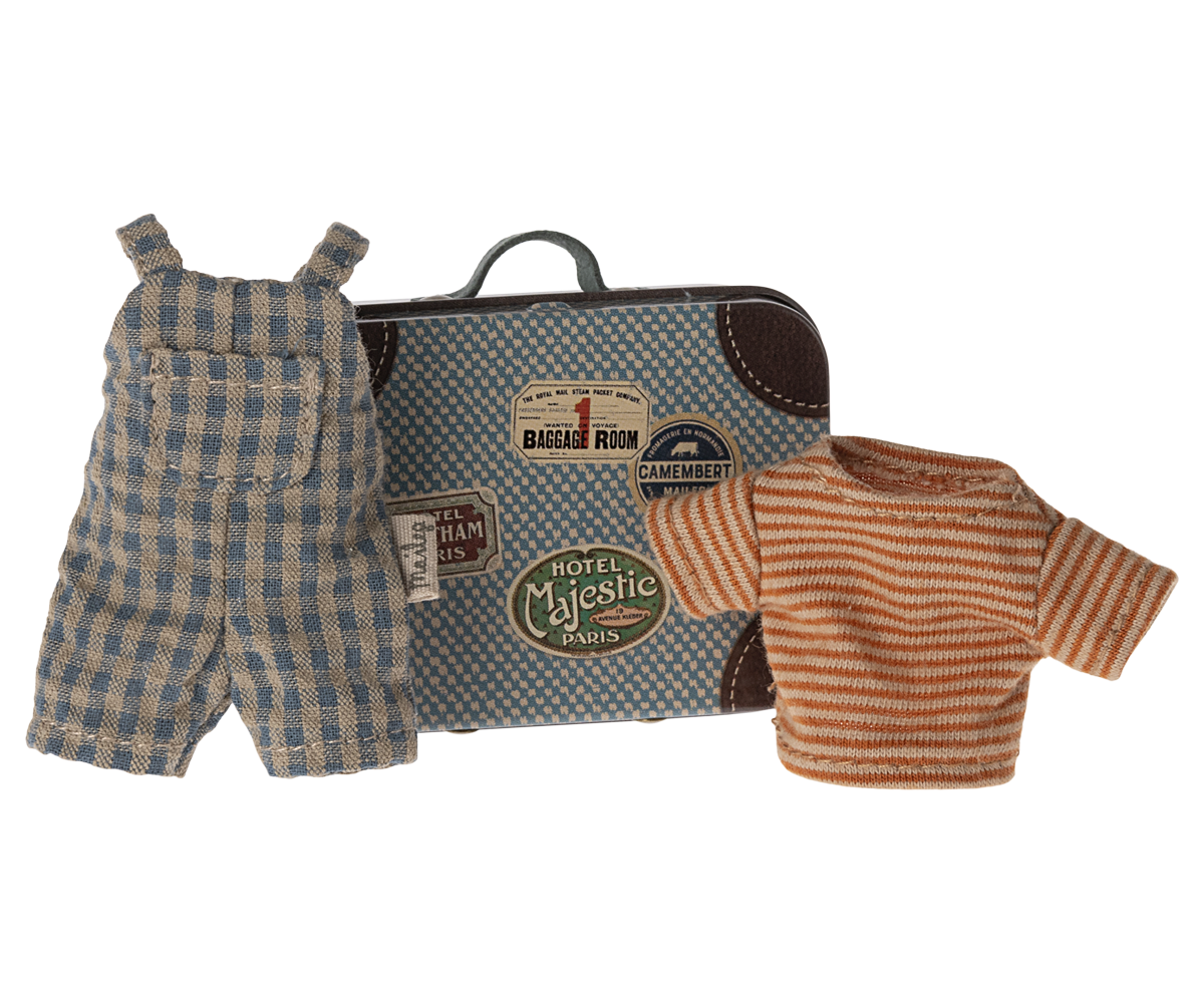 Maileg Overalls and Shirt in Suitcase for Big Brother Mouse