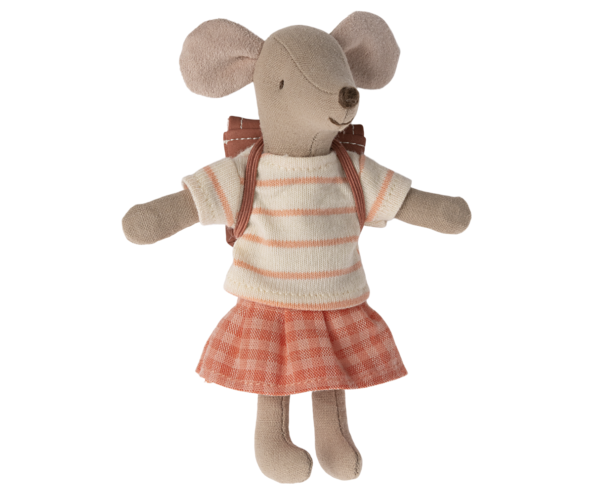 Maileg Big Sister Tricycle Mouse In Coral