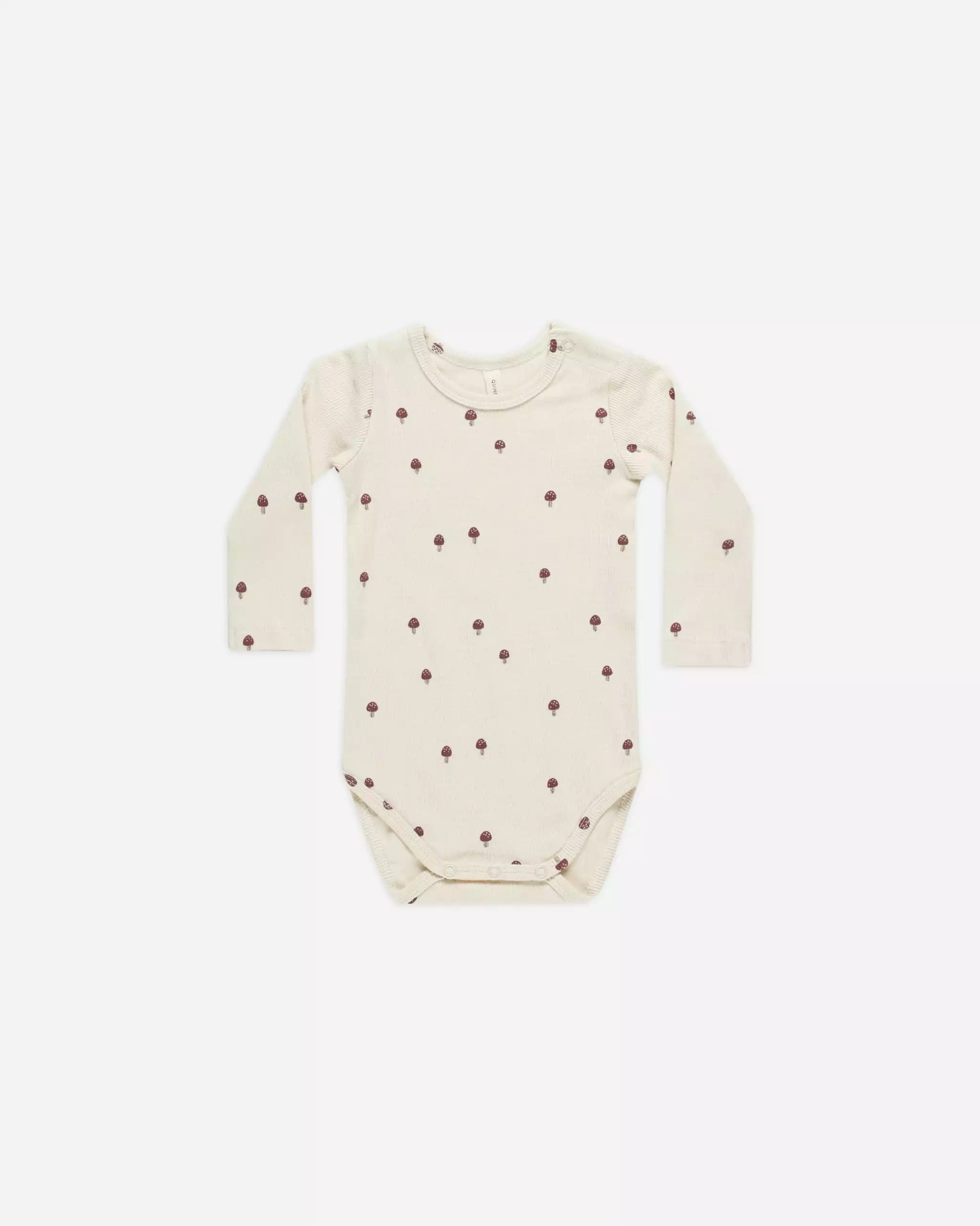 Quincy Mae Ribbed Long Sleeve Bodysuit In Mushrooms